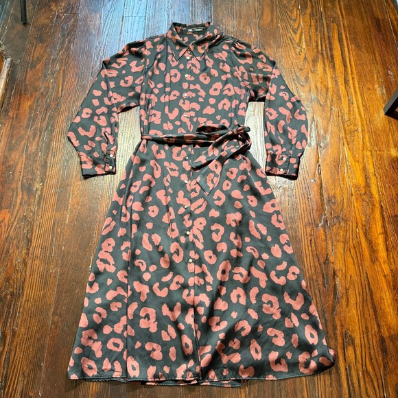 Zara Dresses & Skirts - Zara Dress Womens XL Black Collared Belted Button Maxi Long Sleeve